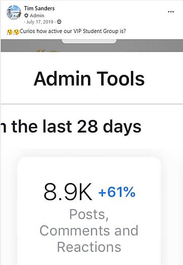 tim posting a screenshot on facebook showing how active his community is
