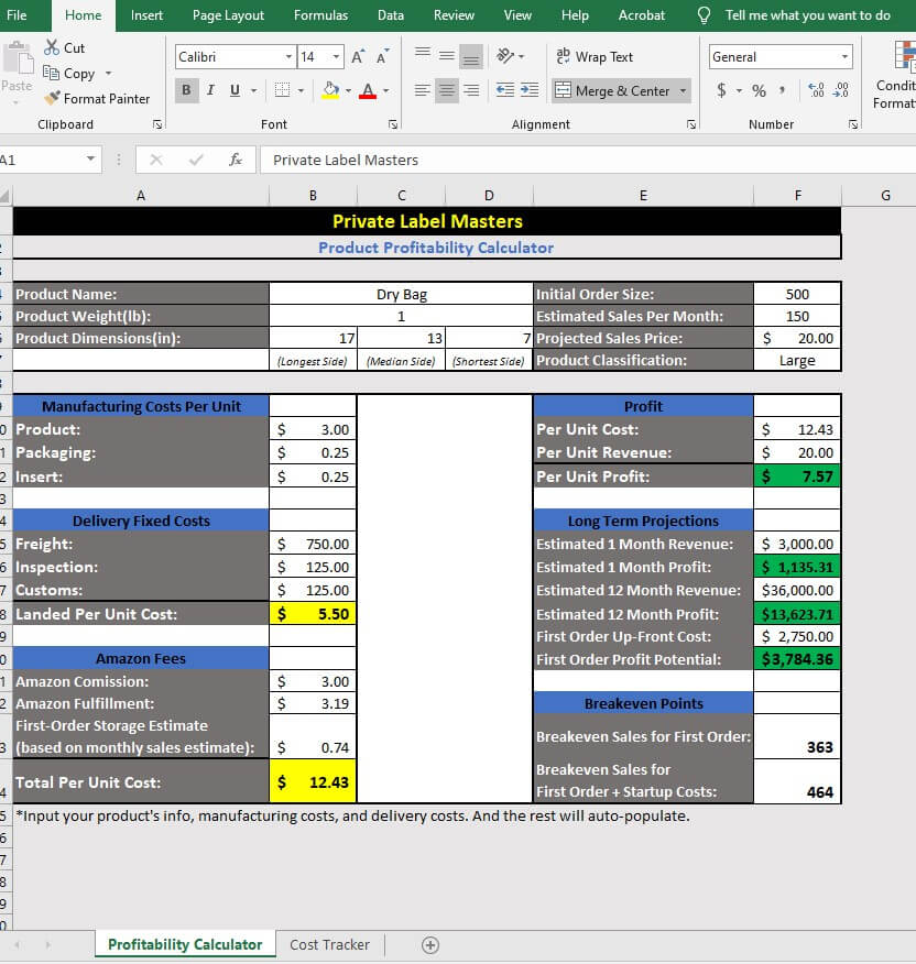 private label masters product profitability tool