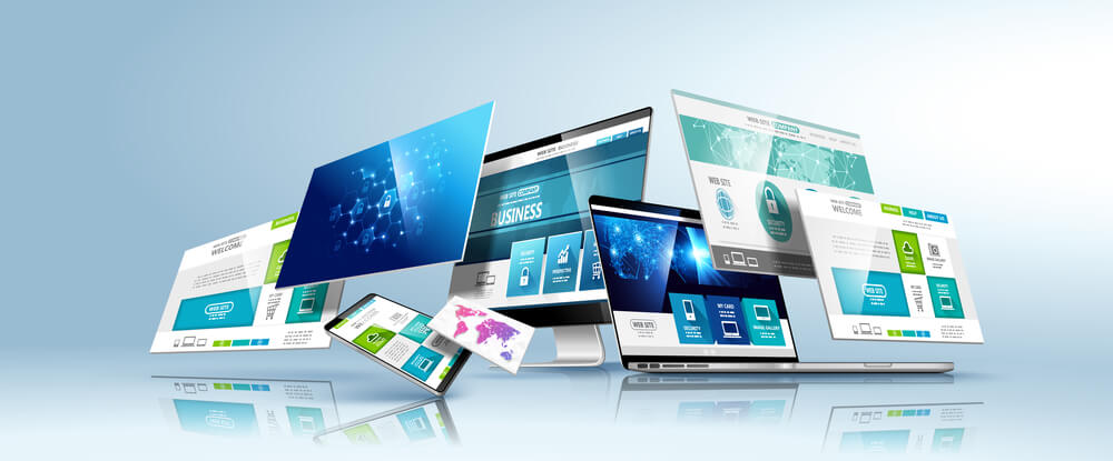 laptop mobile desktop screens with color web design